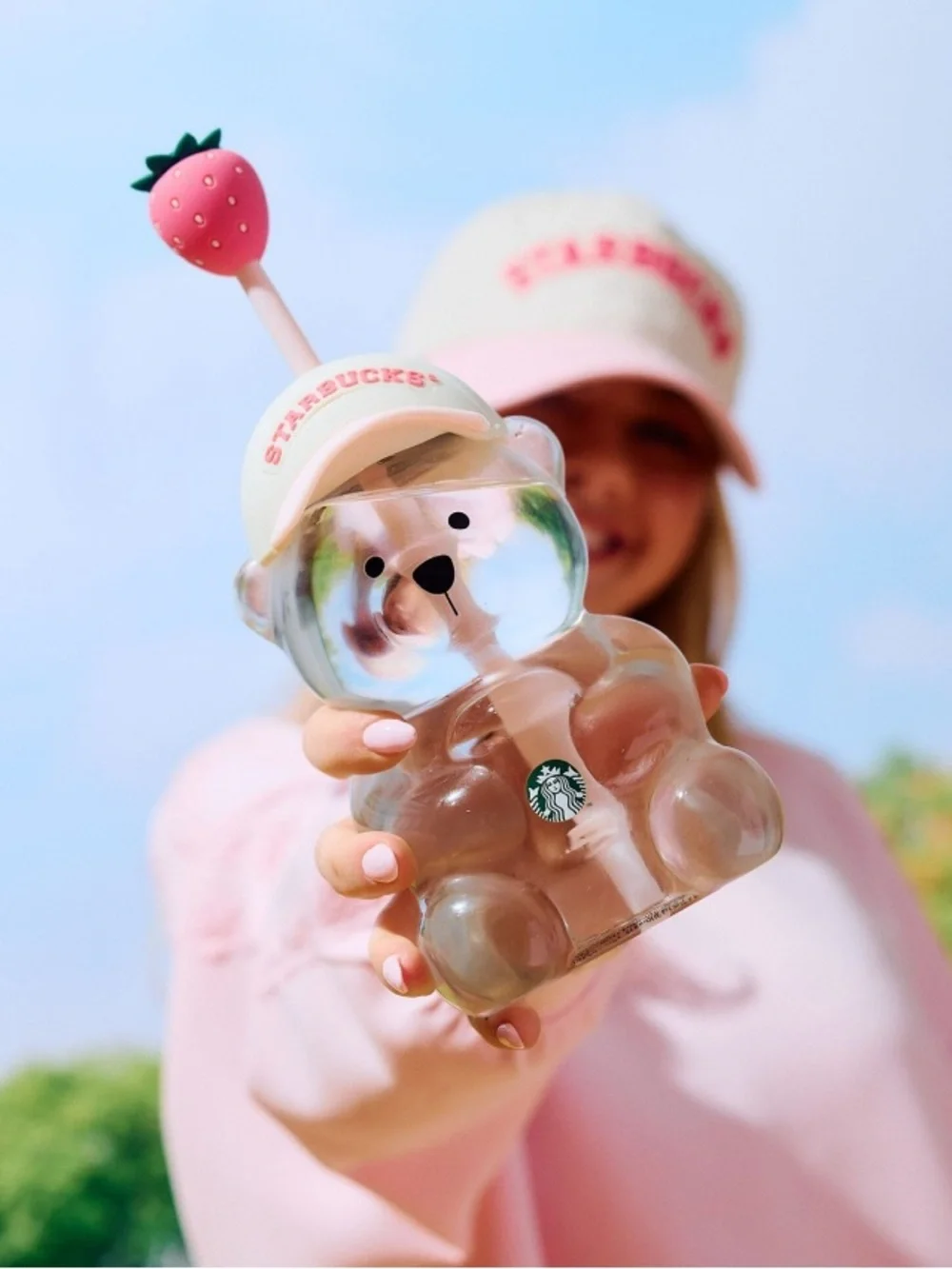 2026 Starbucks Pink Bearista Bear Glass Cold Cup
